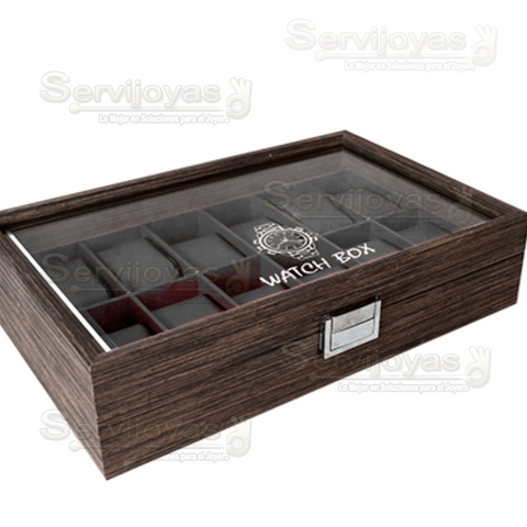ESTUCHE MADERA P/12 RELOJES CON VENTANA NEGRO 6466.BK