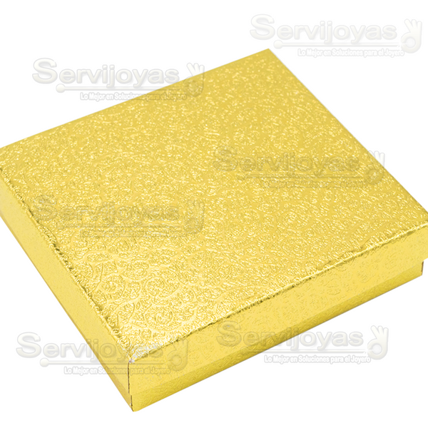Caja de Cartón Estrella Cuadrada para Juego Grande: Arete, Cadena con Dije. Dorado Medidas: 10.2x9x2.5cm 1113.GD
