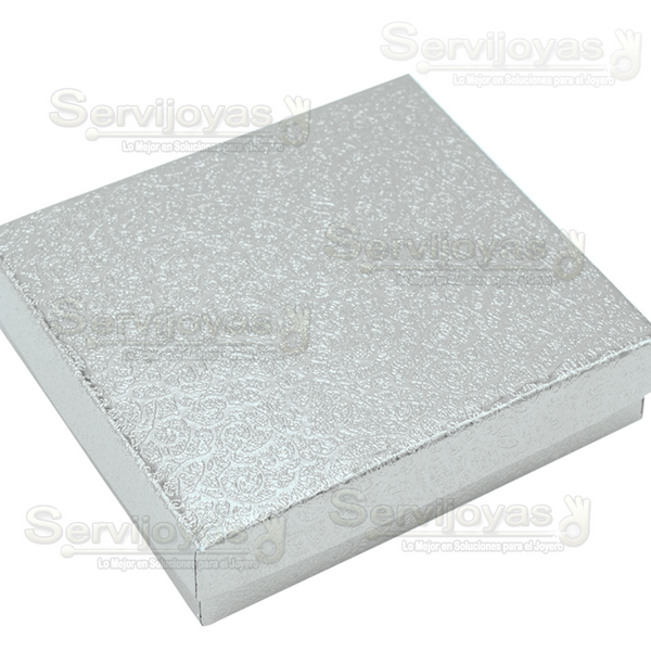 Caja de Cartón Estrella Cuadrada para Juego Grande: Arete, Cadena con Dije. Plateado Medidas: 10.2x9x2.5cm 1113.SL