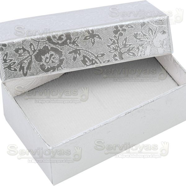 Caja de Cartón Fiore Mini con Inserto de Algodón para Broqueles. Silver Medidas: 5x4x2cm 1121.SL