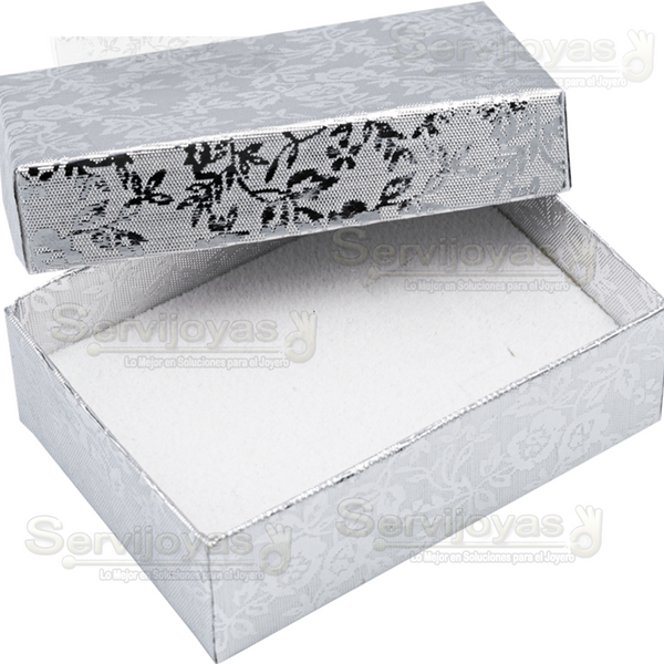 Caja de Cartón Fiore Chica con Inserto de Algodón para Anillo/Aretes. Silver Medidas: 6.5x4x2.5cm 1122.SL
