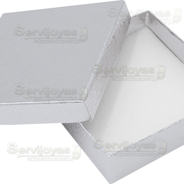Caja de Cartón Fiore Mediana con Inserto de Algodón para Aretes/Cadena con Dije. Silver Medidas: 8.5x6x3cm 1123.SL