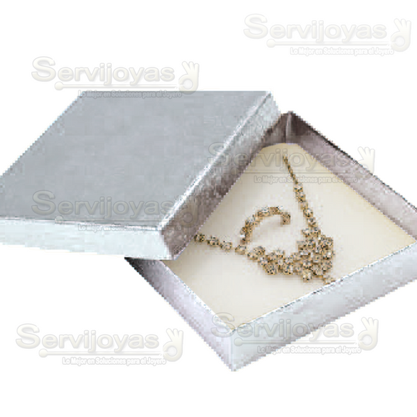 Caja de Cartón Fiore Cuadrada con Inserto de Algodón. Silver Medidas: 9.5x9.5x3cm 1124.SL