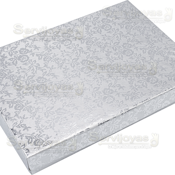 Caja de Cartón Fiore con Inserto de Algodón para Collar Grande. Silver Medidas: 18x13x3cm 1127.SL