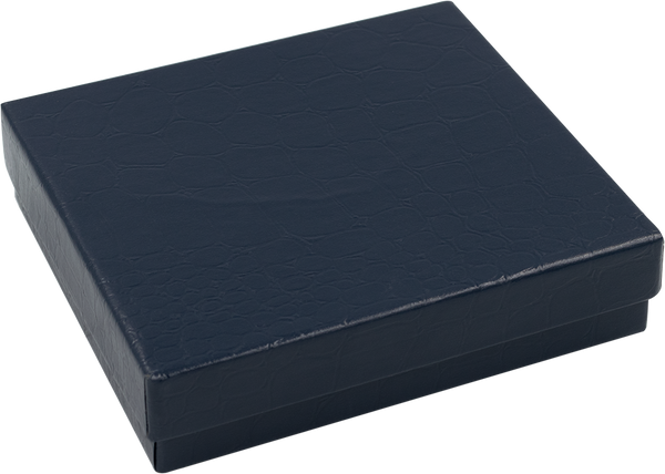 Caja de Cartón Croco Azul Cuadrada para Juego o Cadena con Dije Medidas: 10x9.2x2.5cm 1463.NB