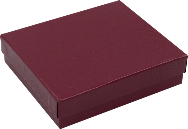 Caja de Cartón Croco Vino Cuadrada para Juego o Cadena con Dije Medidas: 10x9.2x2.5cm 1463.WN