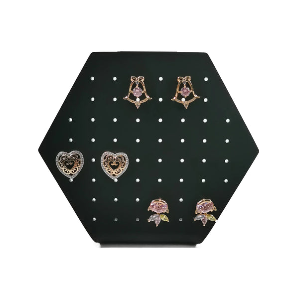 Exhibidor hexagonal de acrílico negro mate para 23 pares de broqueles 334NM