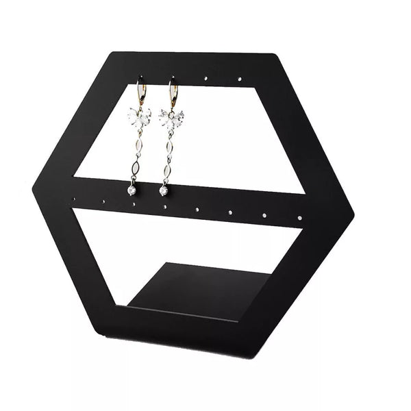 Exhibidor hexagonal de acrílico negro mate para huggies y aretes 335NM