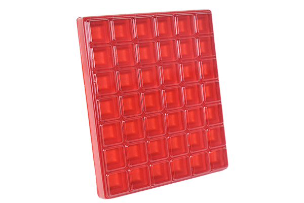 Inserto Rojo con Tapa para 42 Blisters Chicos Medidas: 20.5x17.8x2cm 3408