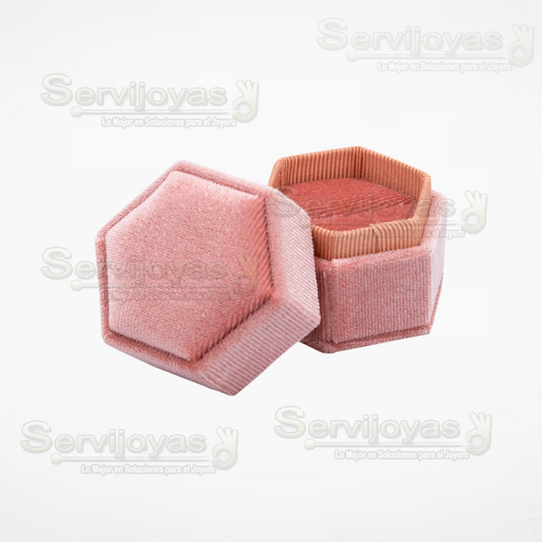 ESTUCHE VELVET HEXAGONAL CHICO PARA ANILLO - ROSA 3691.PK