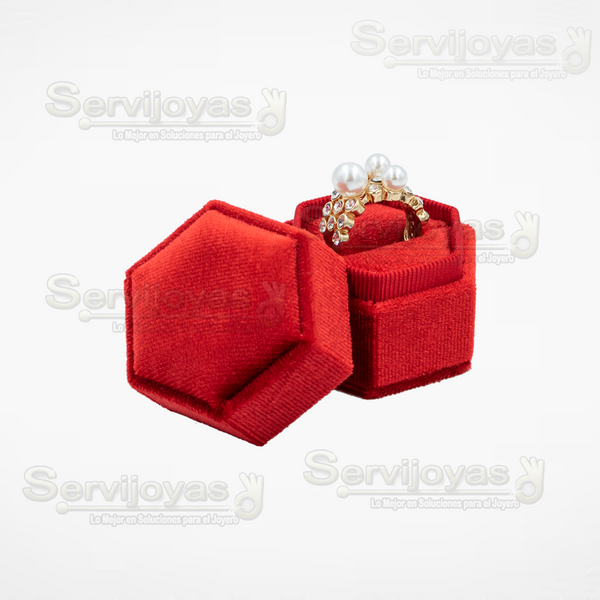 ESTUCHE VELVET HEXAGONAL CHICO PARA ANILLO - ROJO 3691.RD