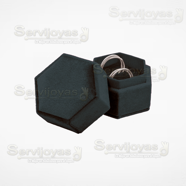 ESTUCHE VELVET HEXAGONAL GRANDE DOBLE ANILLO - NEGRO 3692.BK