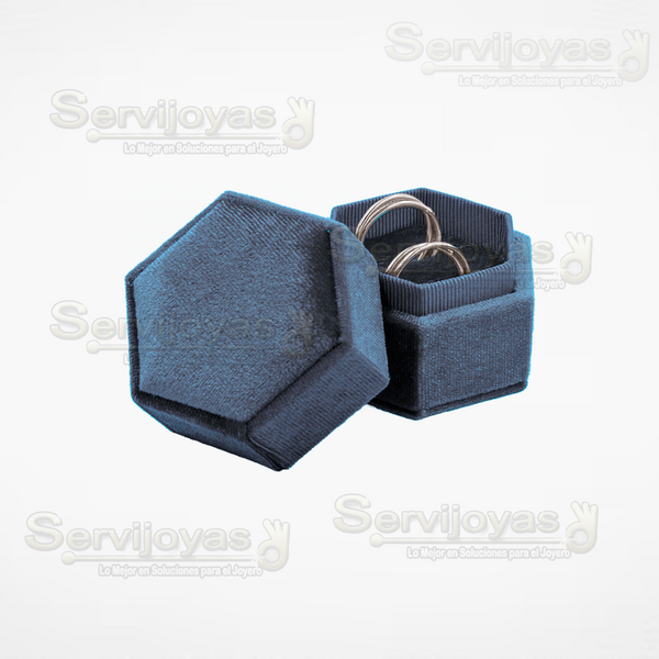ESTUCHE VELVET HEXAGONAL GRANDE DOBLE ANILLO - NAVY 3692.NB