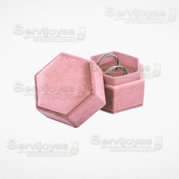 ESTUCHE VELVET HEXAGONAL GRANDE DOBLE ANILLO - ROSA 3692.PK