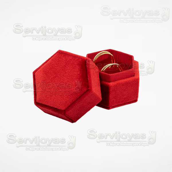 ESTUCHE VELVET HEXAGONAL GRANDE DOBLE ANILLO - ROJO 3692.RD
