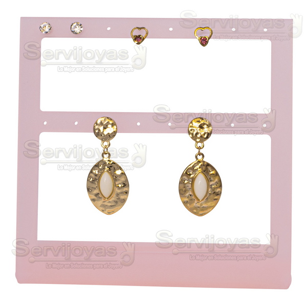 Exhibidor Acrílico Rosa 2 Niveles para Aretes Medidas: 14x6.7x13.5cm 5320.PK