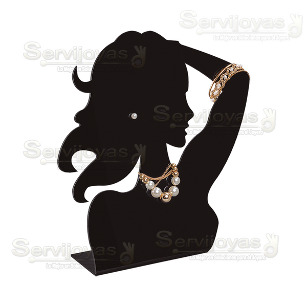 Exhibidor Acrílico Negro Silueta Mujer para Brazalete, Collar y Arete Medidas: 27x8x31cm 5357.BK