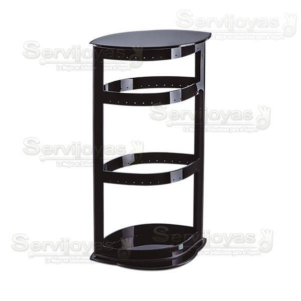 Exhibidor Acrílico Negro Giratorio 3 Niveles para Aretes Largos Medidas: 20.6x16.5x36.5cm 5360.BK