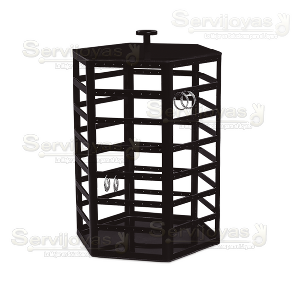 Exhibidor Acrílico Negro Hexagonal Giratorio para Aretes Medidas: 25x29x36cm 5376.BK