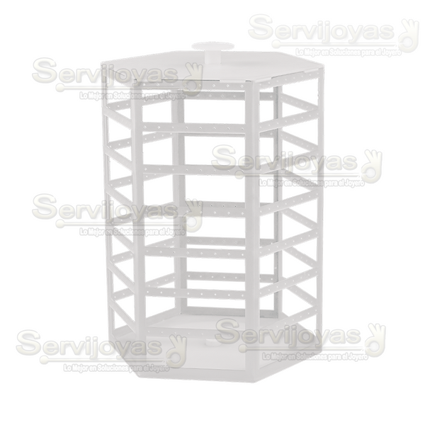 Exhibidor Acrílico Frost Giratorio Hexagonal para Aretes Medidas: 29x25x36cm 5376.FR