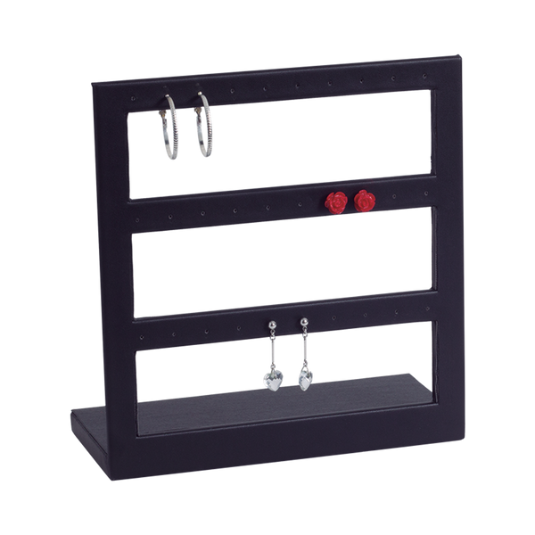 Exhibidor Imitación Piel Negro 3 Niveles para Aretes Medidas: 18.2x8x19.4cm 5998.BK
