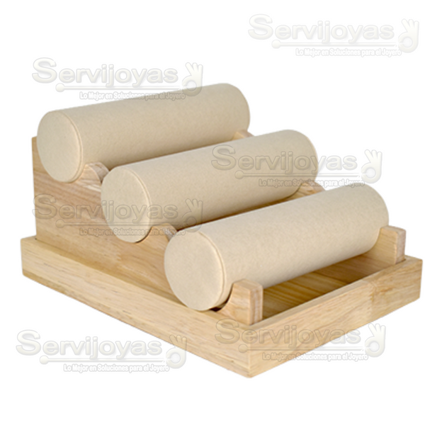 Exhibidor de Madera Beige Natura Barra Triple para Pulseras Medidas: 24x18x13.5cm 6104.BG