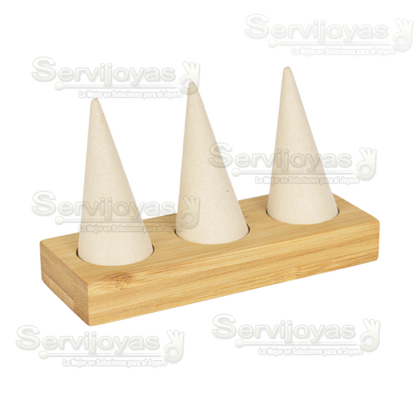 Exhibidor de Madera Beige Natura para 3 Anillos Medidas: 13x5x7.5cm 6107.BG