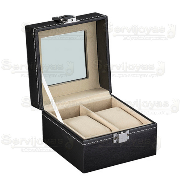 Estuche de Imitación Piel Negro con Ventana para 2 Relojes Medidas: 11x11x8cm 6379