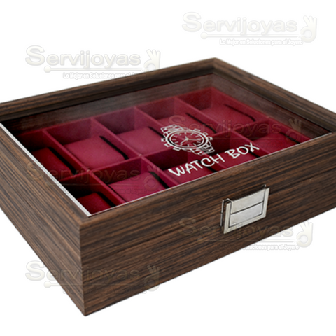 ESTUCHE MADERA P 10 RELOJES CON VENTANA ROJO 6468.RD Servijoyas Guadalajara
