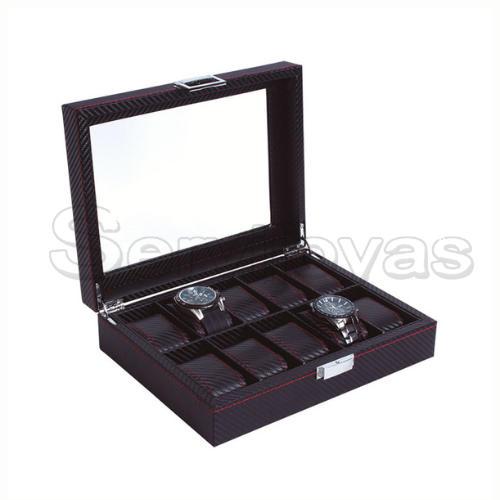 Estuche para 10 Relojes Fibra de Carbón con Costura Medidas: 27.5x21.5x8.5cm 6478