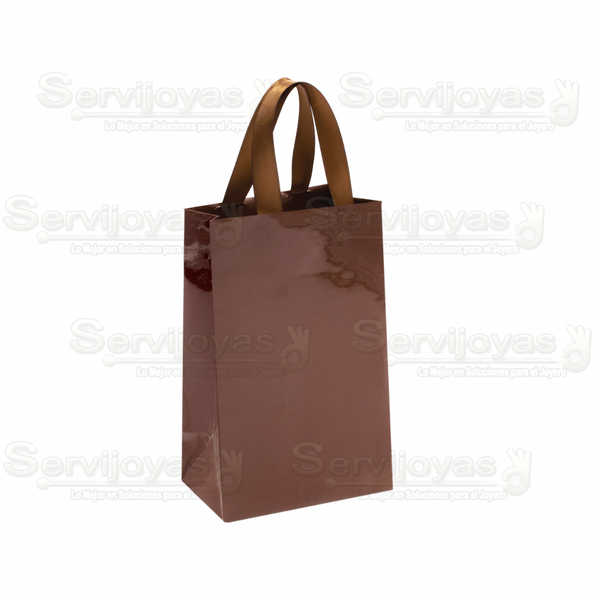 BOLSA DE PAPEL BRILLANTE JUMBO CON LISTÓN -CAFÉ Medidas: 33x13x40cm 2916.BR