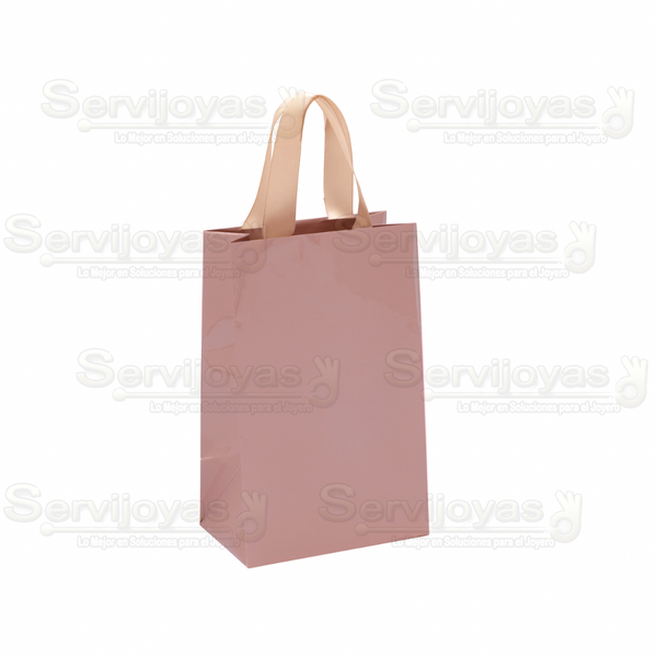 BOLSA DE PAPEL BRILLANTE JUMBO CON LISTÓN -ORO ROSADO Medidas: 33x13x40cm 2916.RG