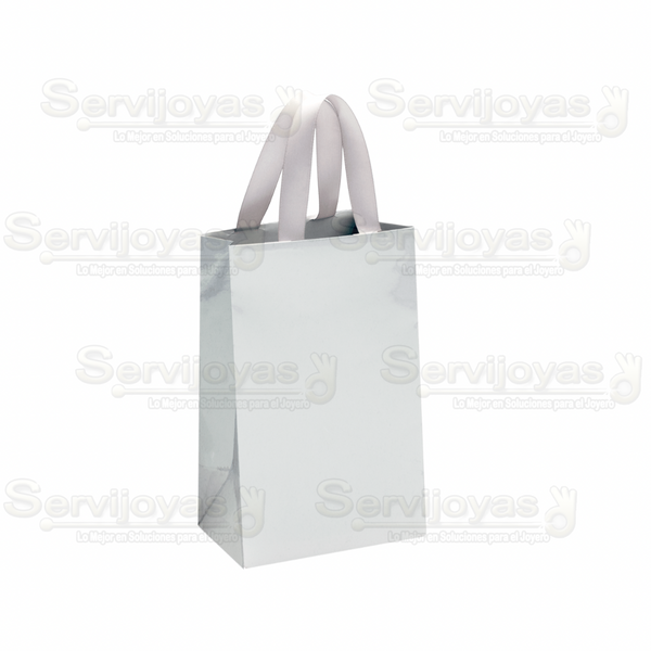 BOLSA DE PAPEL BRILLANTE JUMBO CON LISTÓN -PLATA Medidas: 33x13x40cm 2916.SL