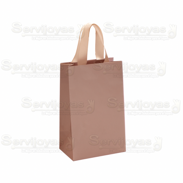 BOLSA DE PAPEL MATE JUMBO CON LISTÓN -ORO ROSADO Medidas: 33x13x40cm 2816.RG