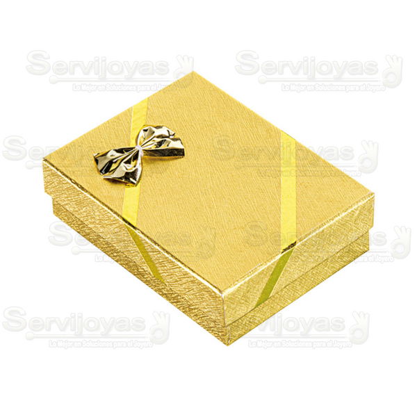 Caja Ribbon Aretes/Cadena Dorada Medidas: 5x7.5x2.3cm 1803.GD