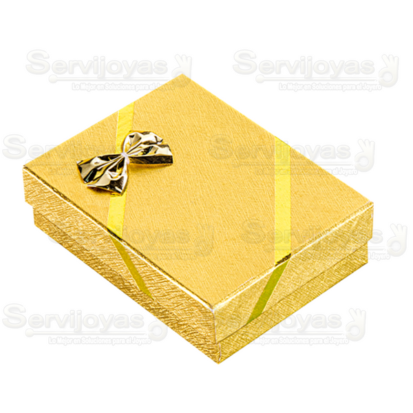Caja Ribbon Juego/Dije Dorada  Medidas: 6.8x9.4x2.9cm 1804.GD