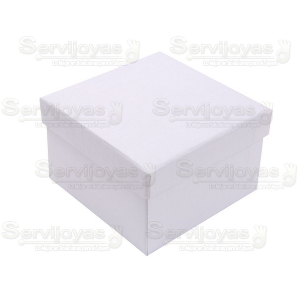 Caja Cuadrada Alta para Brazalete o Reloj Lino Blanca Medidas: 8.5x8.5x5.5cm 1496.WH