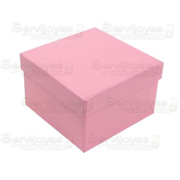 Caja Cuadrada Alta para Brazalete o Reloj Lino Rosa Medidas: 8.5x8.5x5.5cm 1496.PK