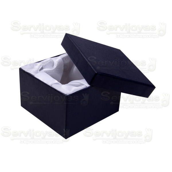 Caja Cuadrada Alta para Brazalete o Reloj Lino Azul Marino Medidas: 8.5x8.5x5.5cm 1496.NB