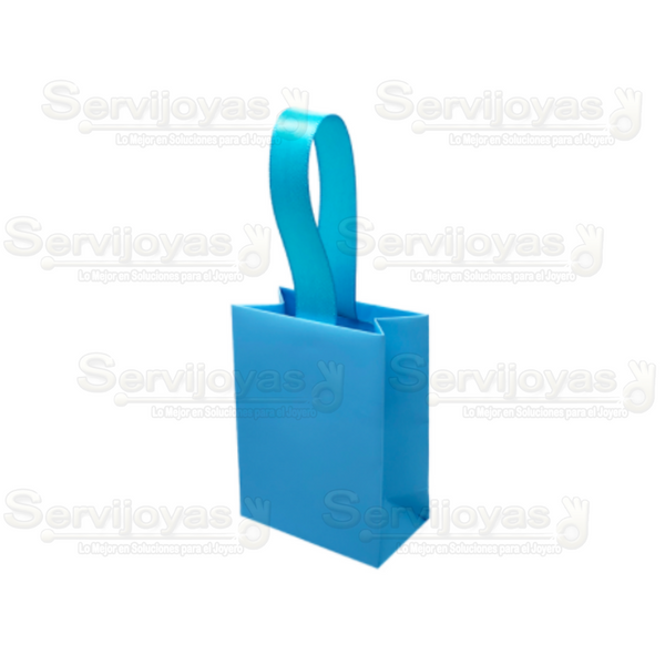 Bolsa De Papel Mate Mini Con Listón Azul Claro Medidas: 6x3.5x8cm 2810.LB