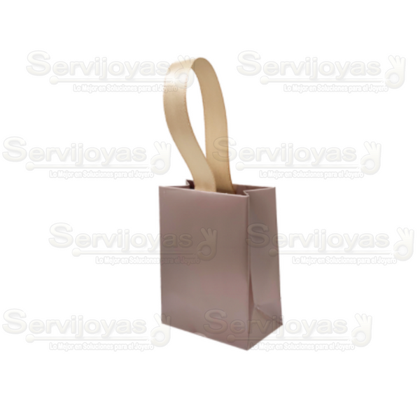 Bolsa De Papel Mate Mini Con Listón Oro Rosado Medidas: 6x3.5x8cm 2810.RG