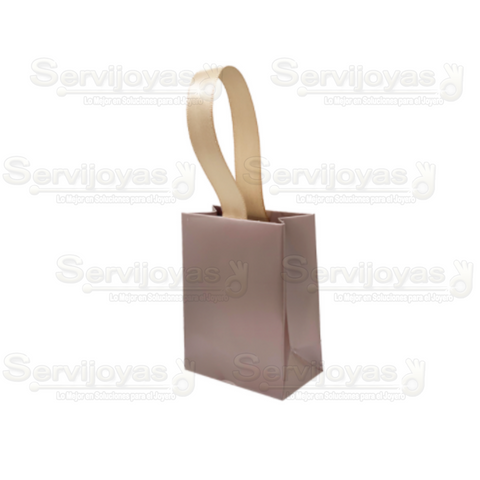 Bolsa De Papel Mate Mini Con Listón Oro Rosado (paq. 10pzas) 2810.RG