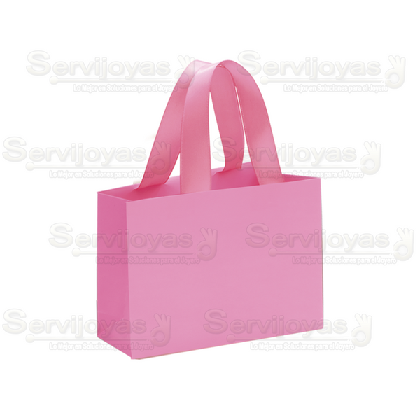 Bolsa De Papel Mate Chica Con Listón Rosa Medidas: 12x5x9cm 2811.PK
