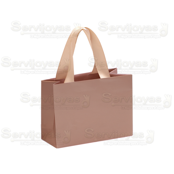 Bolsa De Papel Mate Chica Con Listón Oro Rosado Medidas: 12x5x9cm 2811.RG