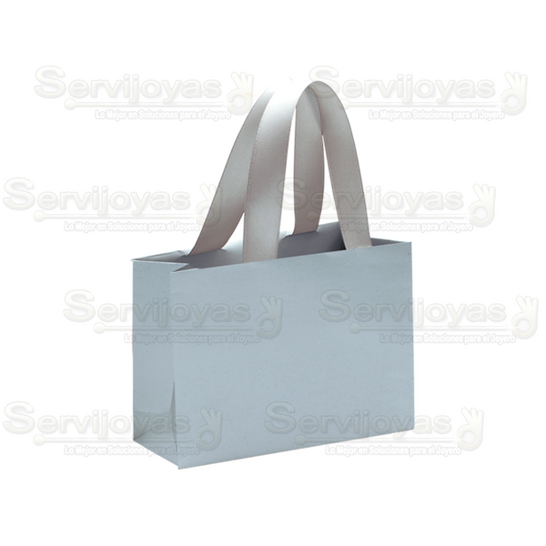 Bolsa De Papel Mate Chica Con Listón Plata Medidas: 12x5x9cm 2811.SL