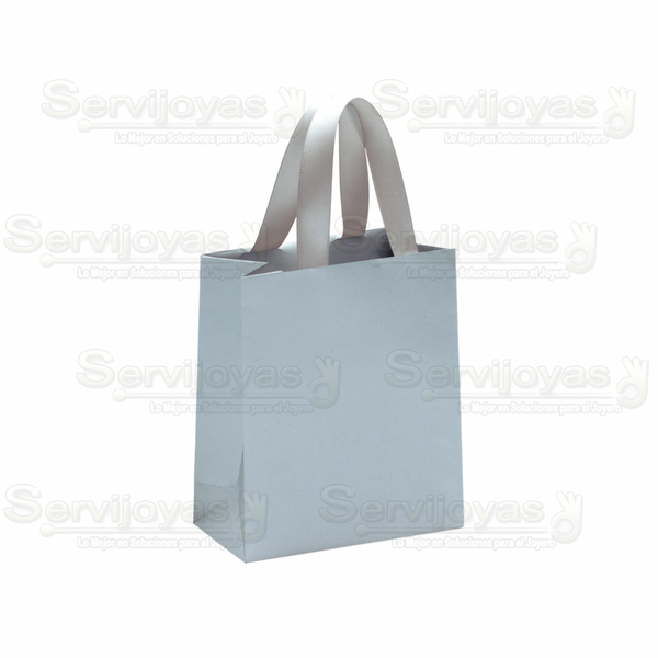 Bolsa De Papel Mate Mediana Con Listón Plata Medidas: 11.5x6x14cm 2812.SL