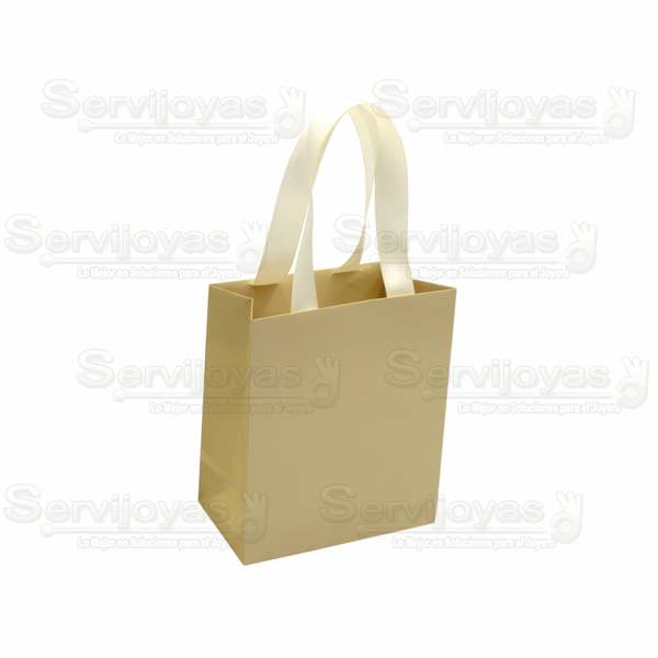 Bolsa De Papel Mate Mediana Con Listón Beige Medidas: 11.5x6x14cm 2812.BG