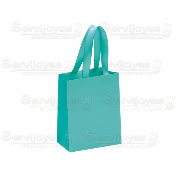 Bolsa De Papel Mate Mediana Con Listón Aqua Medidas: 11.5x6x14cm 2812.AQ