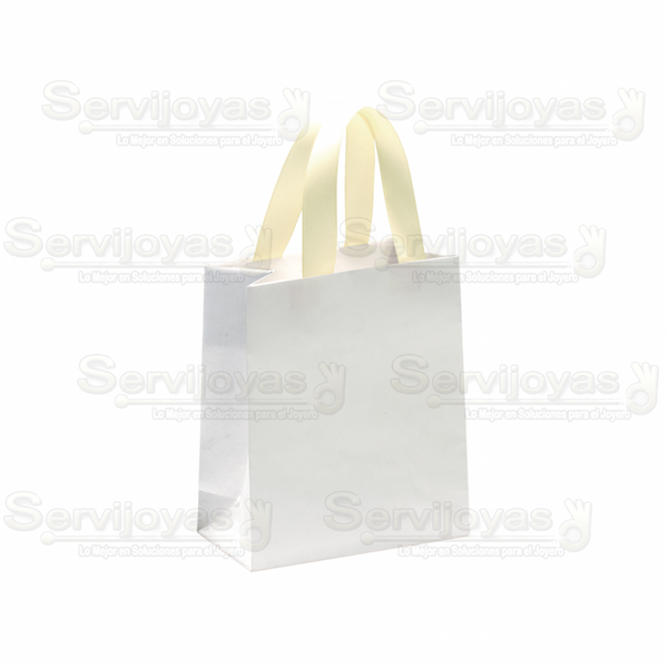 Bolsa De Papel Mate Mediana Con Listón Blanco Medidas: 11.5x6x14cm 2812.WH