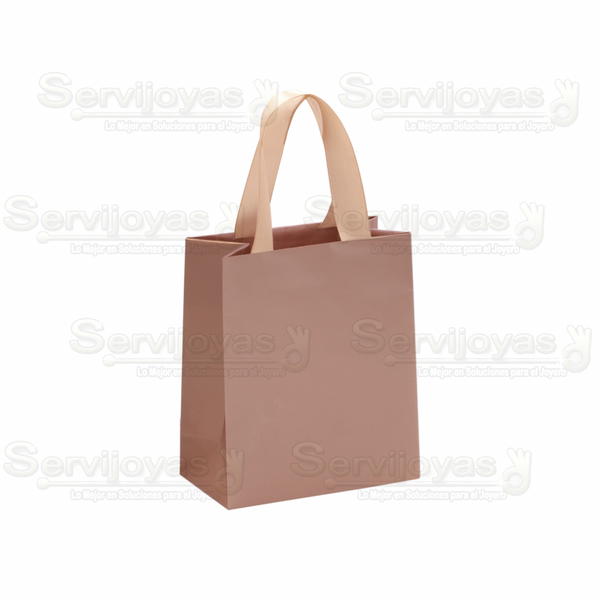 Bolsa De Papel Mate Mediana Con Listón Oro Rosado Medidas: 11.5x6x14cm 2812.RG